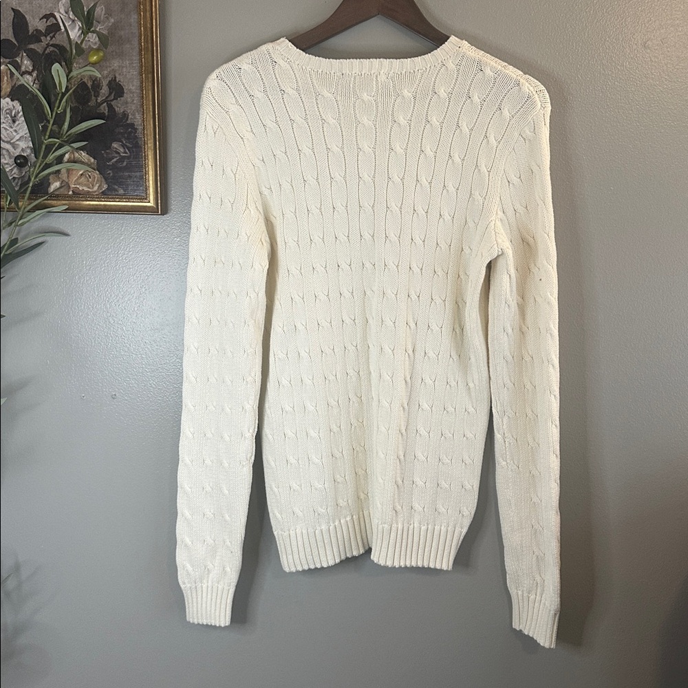 Ralph Lauren Cable Knit Sweater Cream Cotton Preppy Classic Logo Quiet Luxury L - Picture 7 of 7